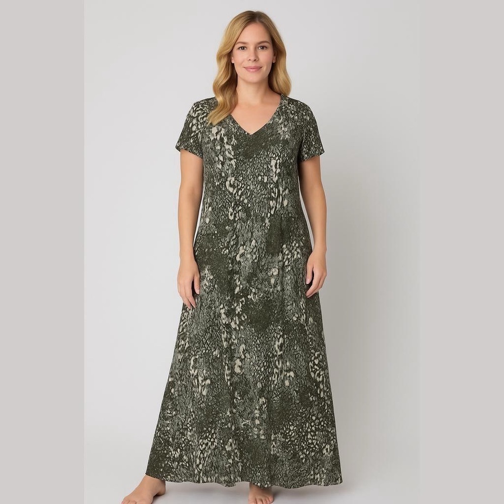 Belle by Kim Gravel Print V-Neck Maxi Dress XXS Approx 47"length Side Slit New